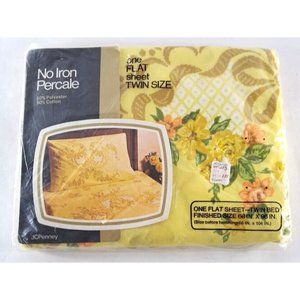 VTG NEW Twin Flat Sheet JC Penney Fashion Manor Yellow Orange Floral Percale